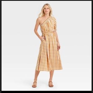 Who What Wear Gingham Honey Mustard Dress